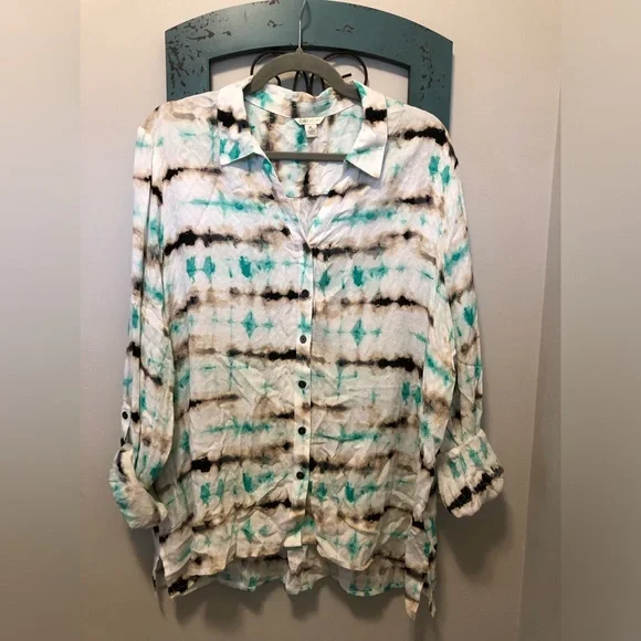 Cato women's green tie dye asymmetrical blouse sz xl - Picture 1 of 5